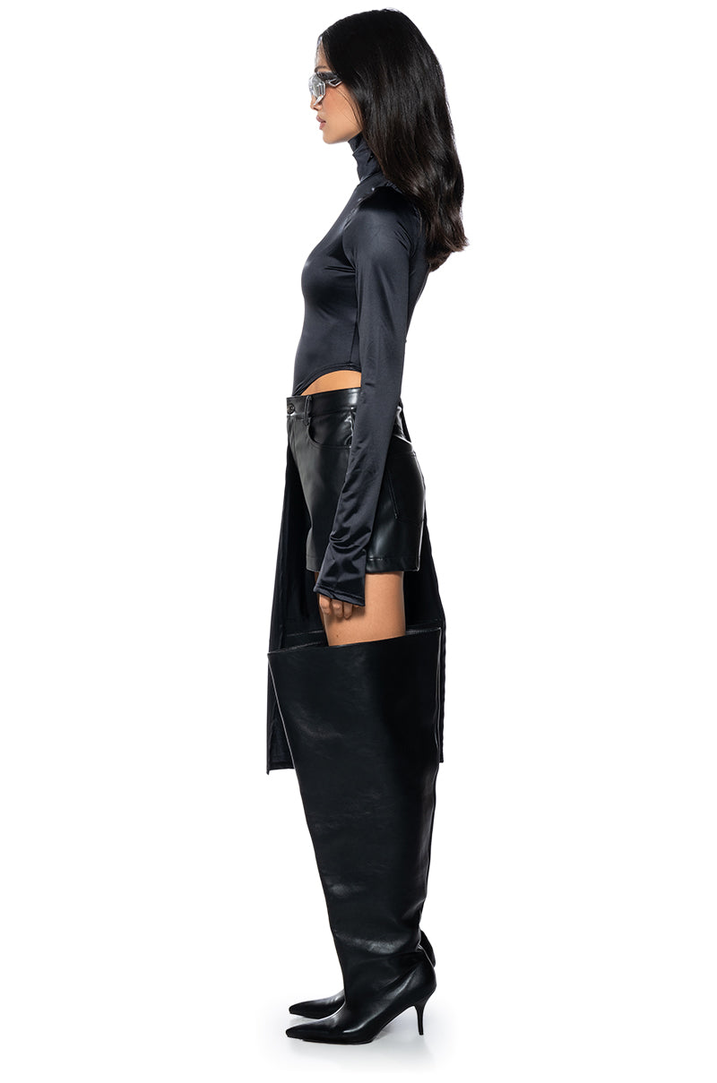 Detail View Dont Waste My Time Long Sleeve Satin Finish Blouse In Black