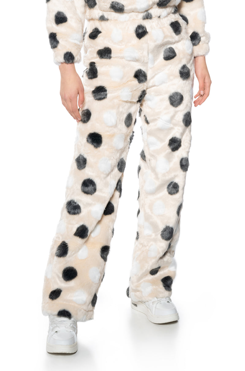 Front View Dotty Faux Fur Wide Leg Pants