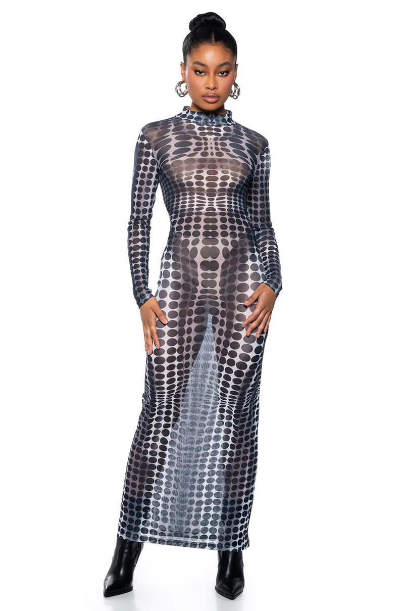 Front View Dotty Mesh Maxi Dress