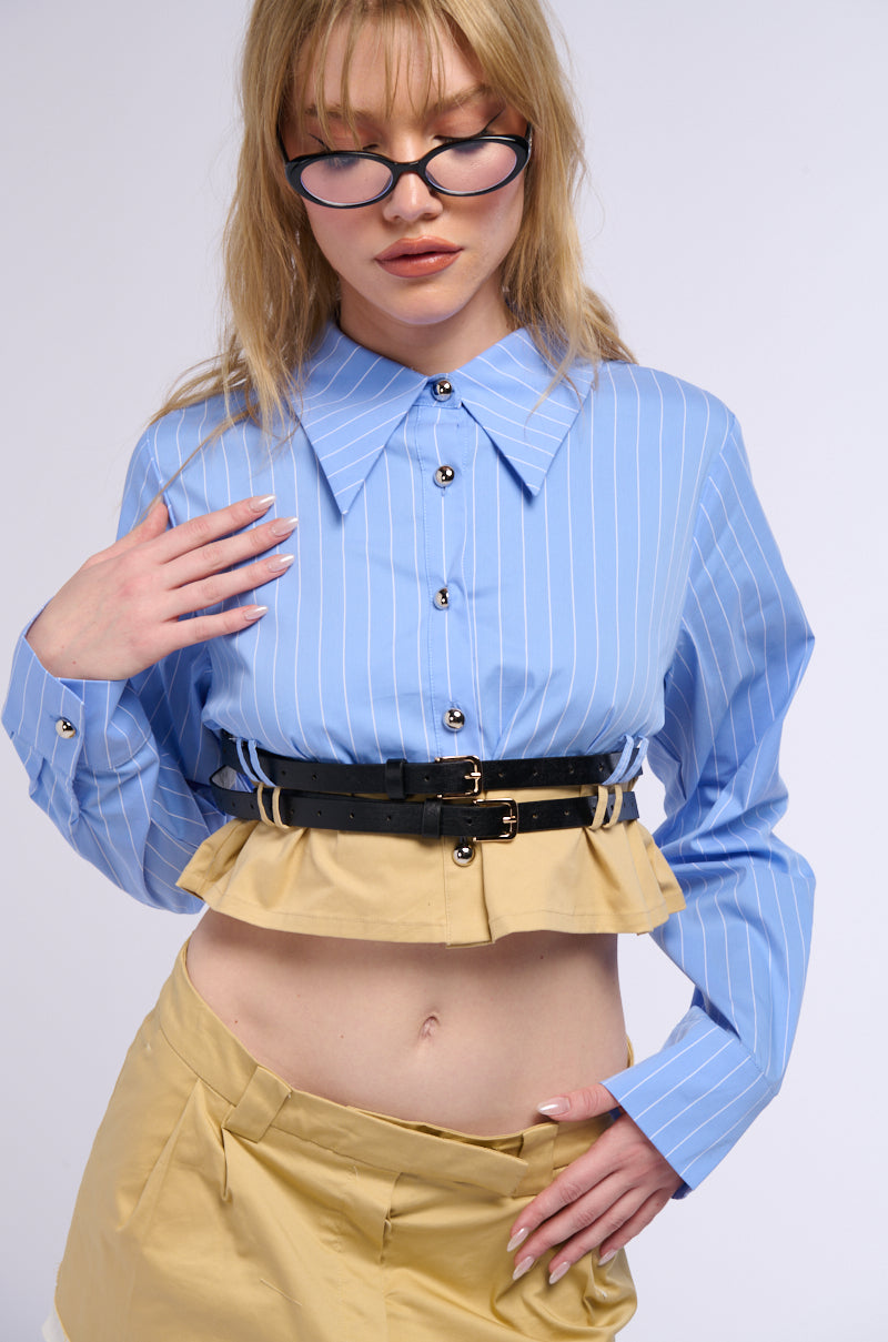 DOUBLE BELTED POPLIN BUTTON DOWN COLLARED SHIRT view 0