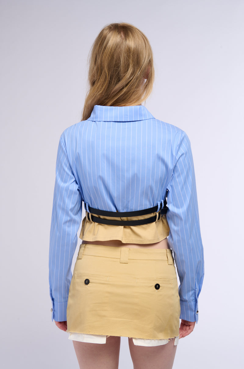 Detail View Double Belted Poplin Button Down Collared Shirt