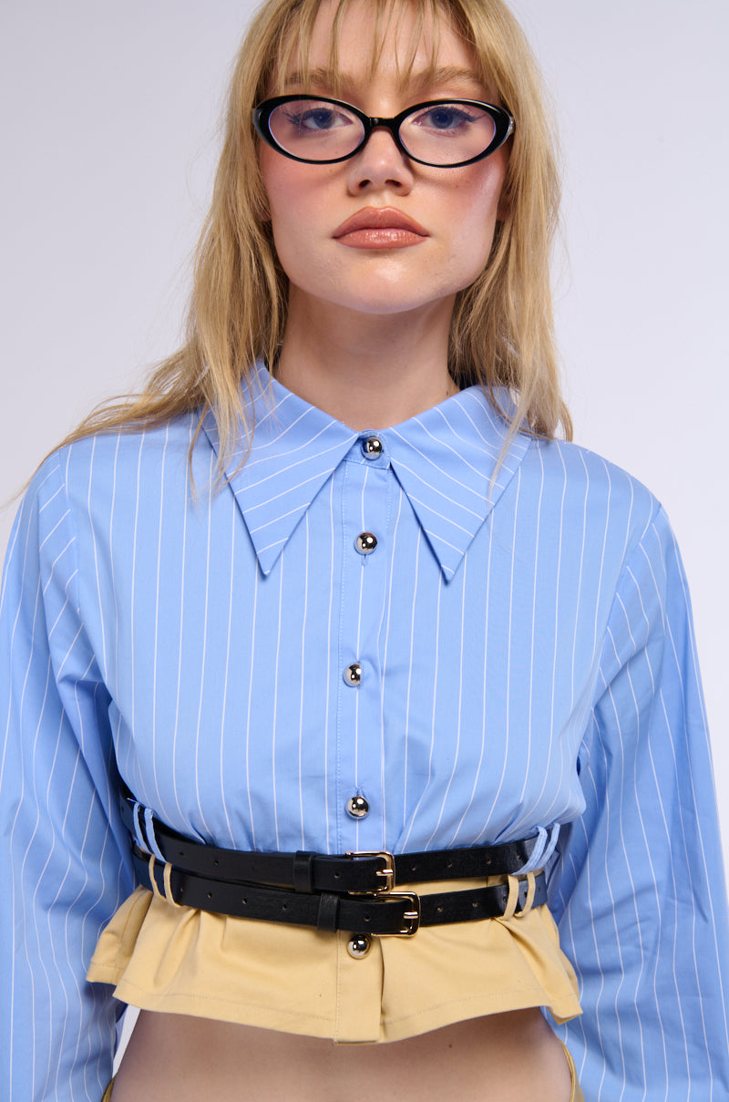Extra View Double Belted Poplin Button Down Collared Shirt