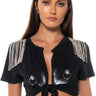 Front View Double Take Embellished T Shirt In Black