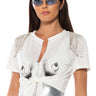 Front View Double Take Embellished T Shirt In White