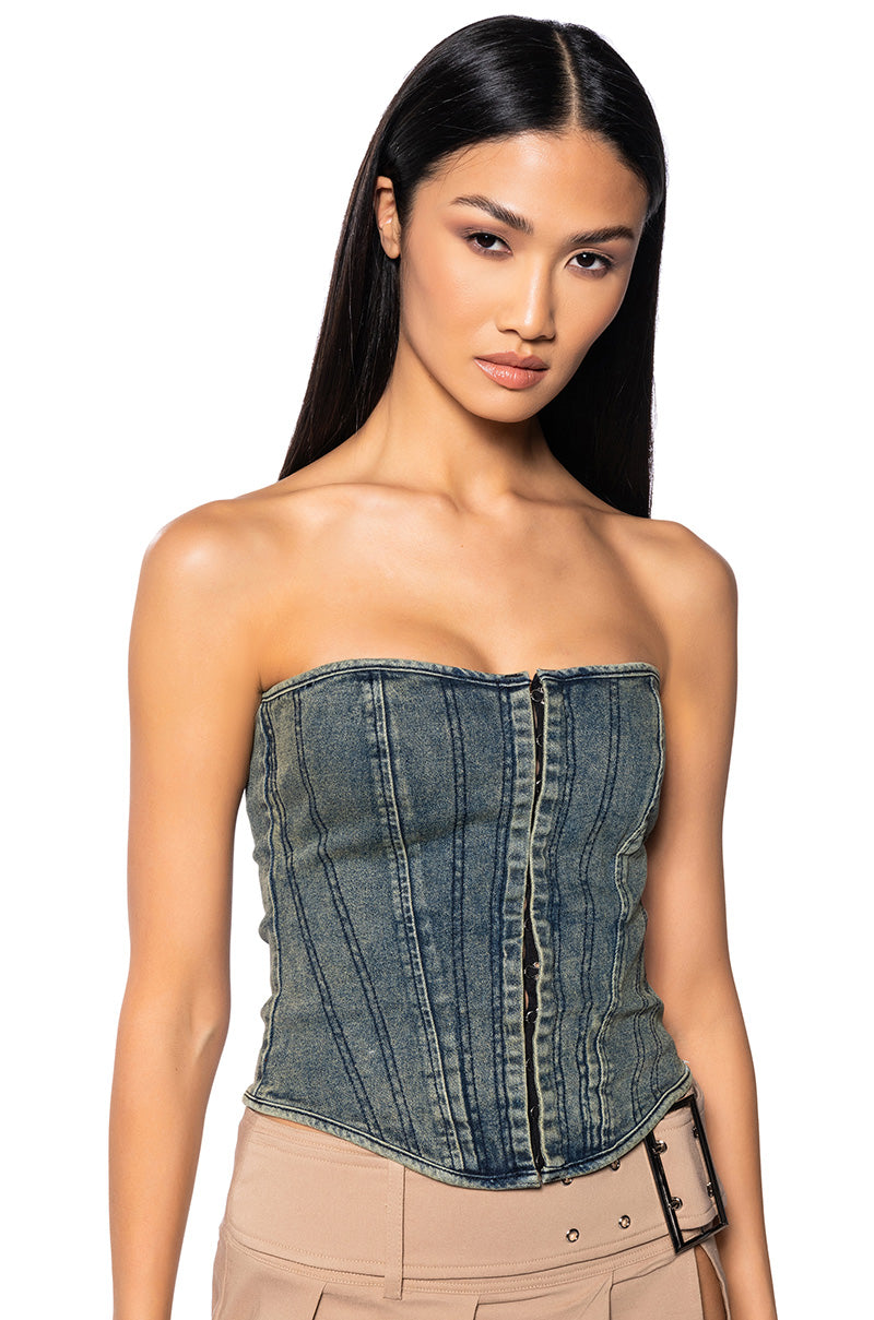 DOUBLE VISION OMBRE DENIM CORSET TOP view 0