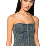 Front View Double Vision Vintage Wash Denim Corset Top