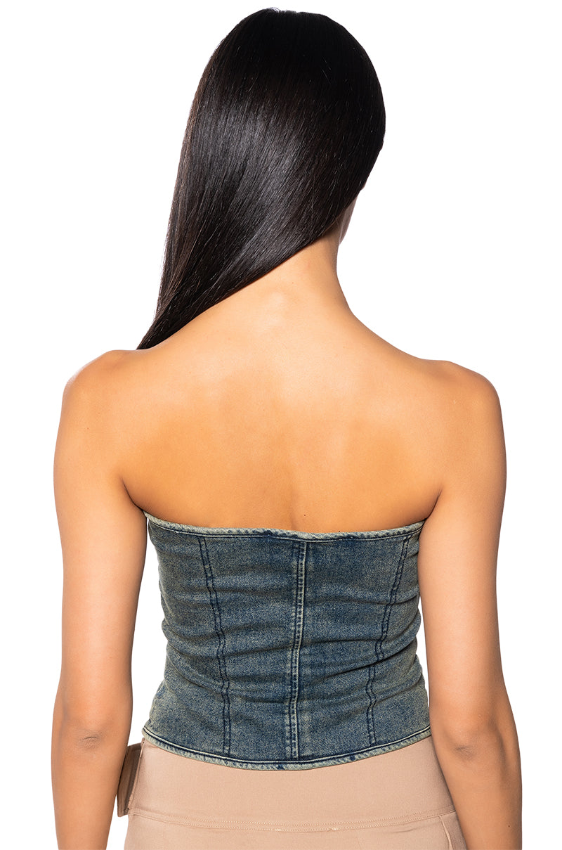 Full View Double Vision Vintage Wash Denim Corset Top