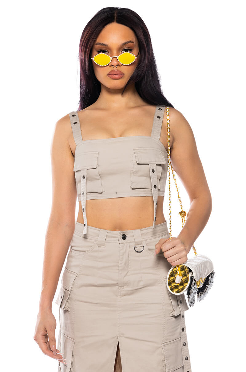 Front View Down For Anything Cargo Crop Top