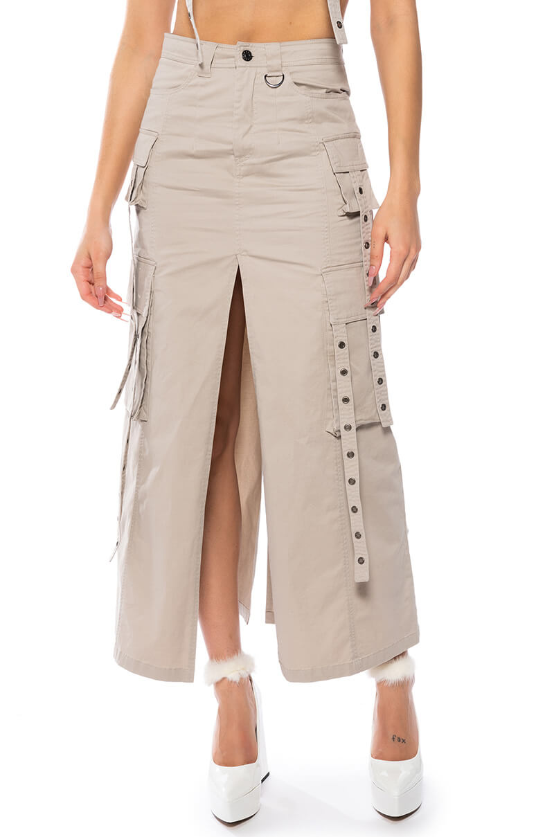 Front View Down For Anything Cargo Maxi Skirt