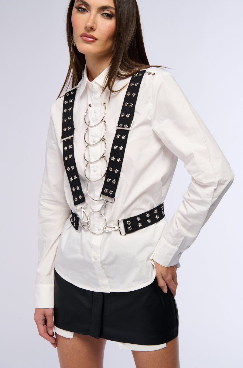 Side View Down With The Sickness Button Down Poplin Top