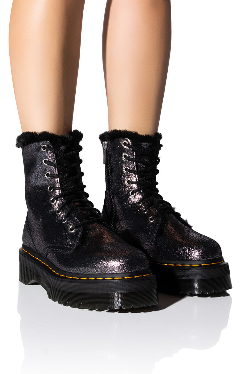 Front View Dr Martens Jadon Fur Lined Distressed Metallic Platform Boot 0