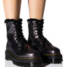 Front View Dr Martens Jadon Fur Lined Distressed Metallic Platform Boot