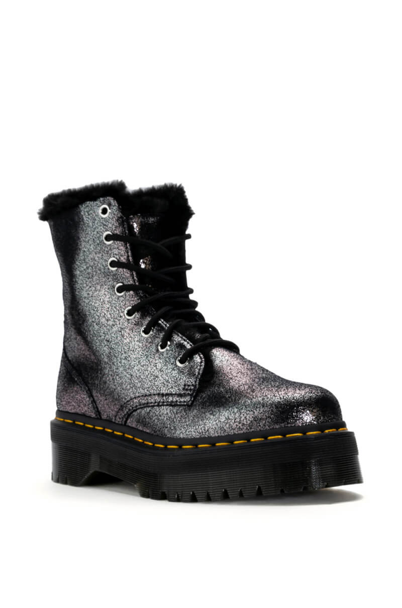 Back View Dr Martens Jadon Fur Lined Distressed Metallic Platform Boot 2