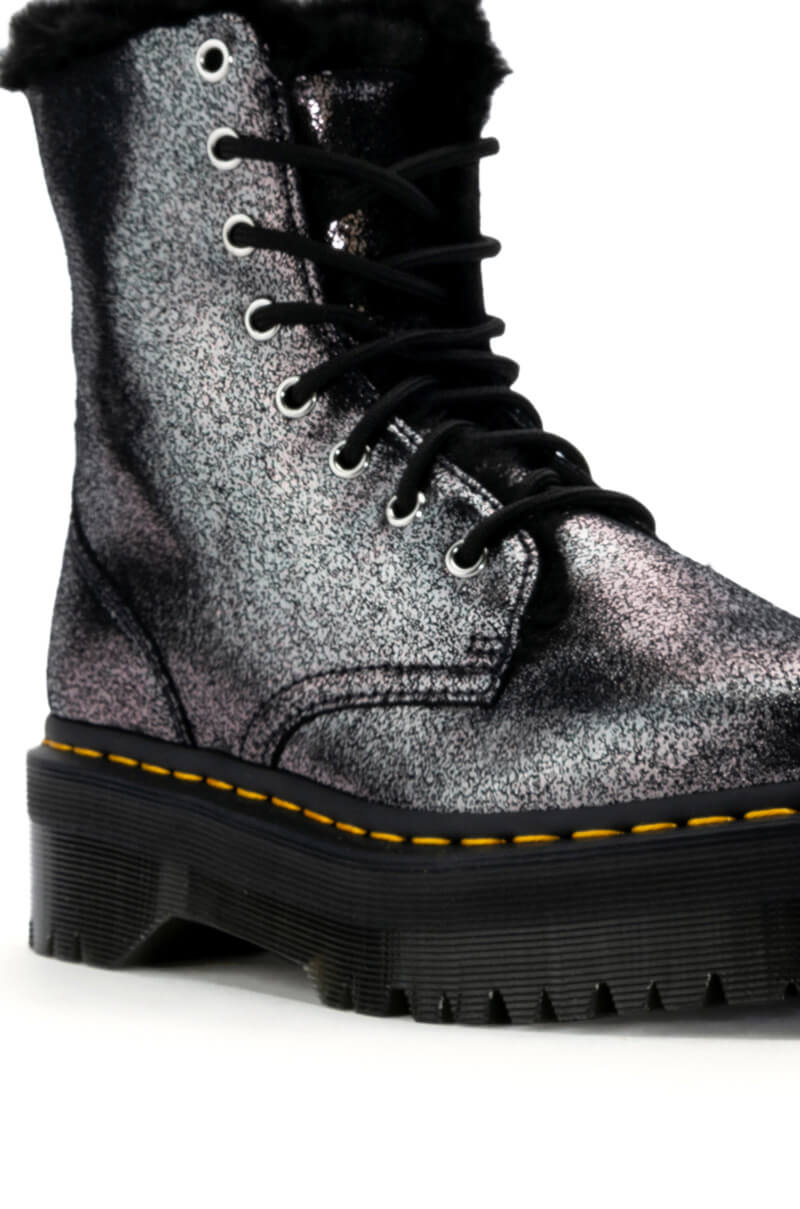 Full View Dr Martens Jadon Fur Lined Distressed Metallic Platform Boot 4