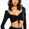 Front View Drama Free Cinched Mesh Blouse