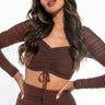 Front View Drama Free Cinched Mesh Blouse