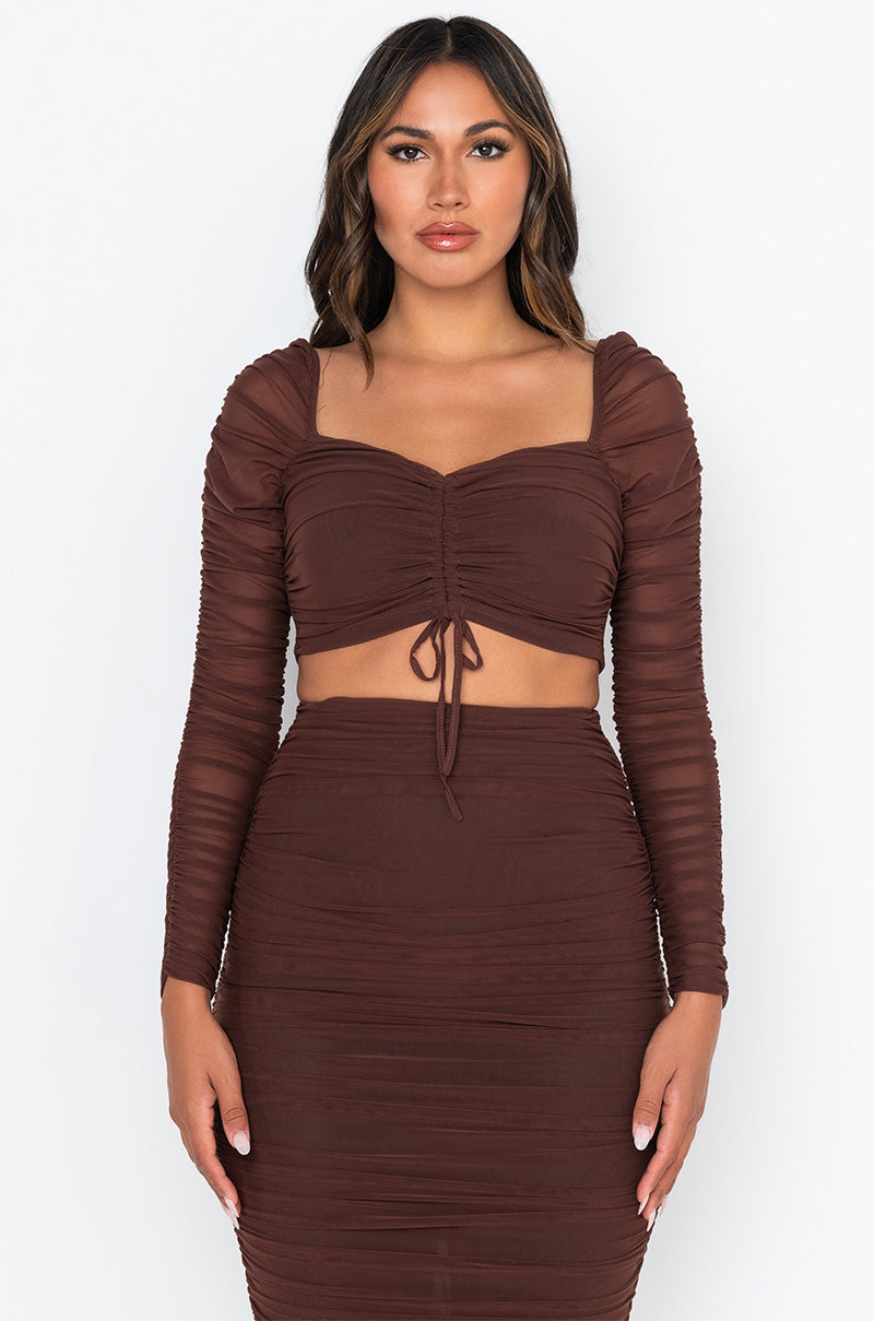 Side View Drama Free Cinched Mesh Blouse
