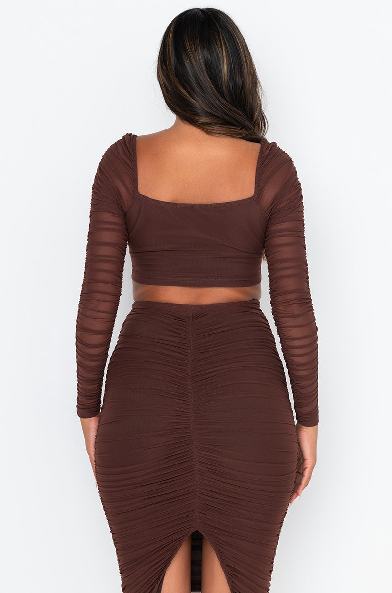 Detail View Drama Free Cinched Mesh Blouse