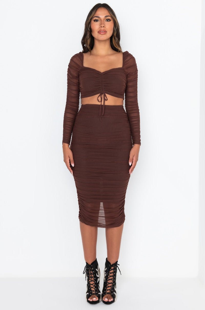 Extra View Drama Free Cinched Mesh Blouse
