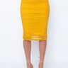 Front View Drama Free Ruched Midi Mesh Skirt