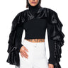 Front View Dramatic Ruffle Sleeve Mock Neck Top