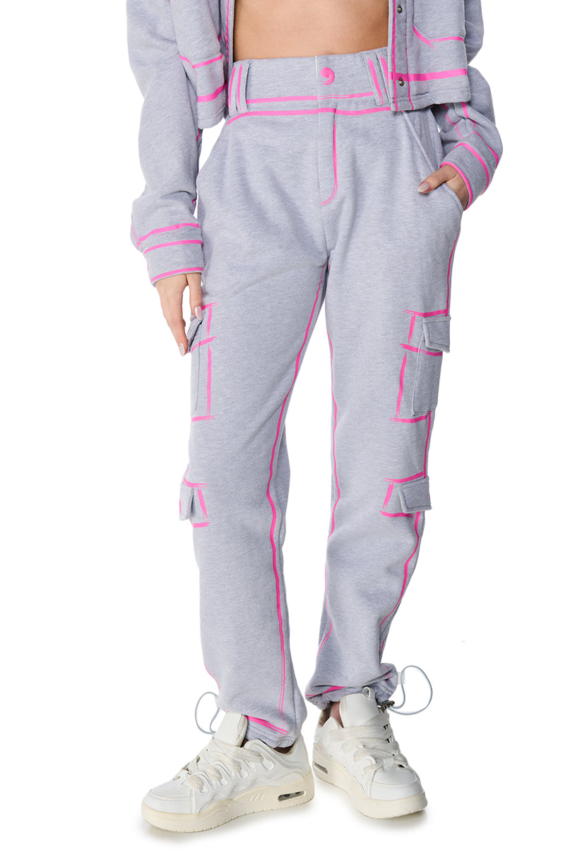 Front View Drawn In Adjustable Drawcord Wide Leg Pant