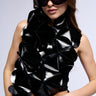 Front View Dream Big Faux Leather Flounce Top In Black