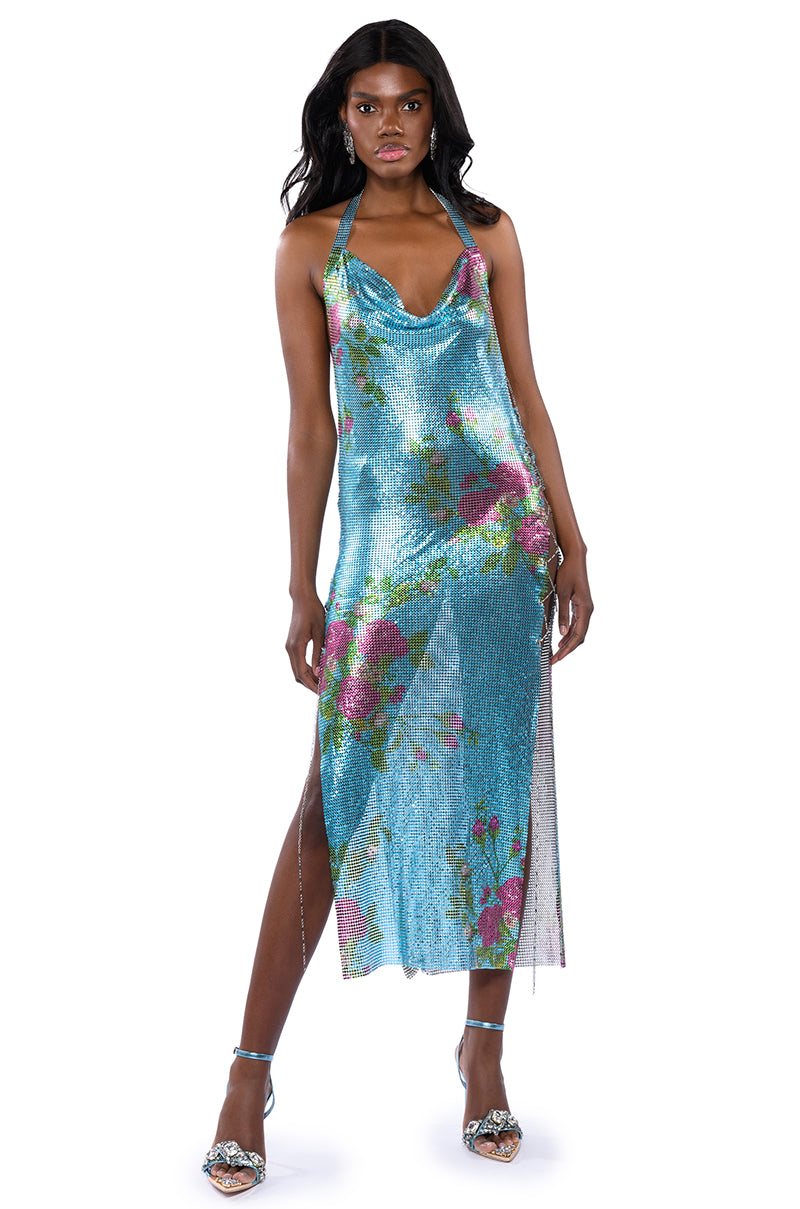 Back View Dream Floral Chainmail Maxi Dress
