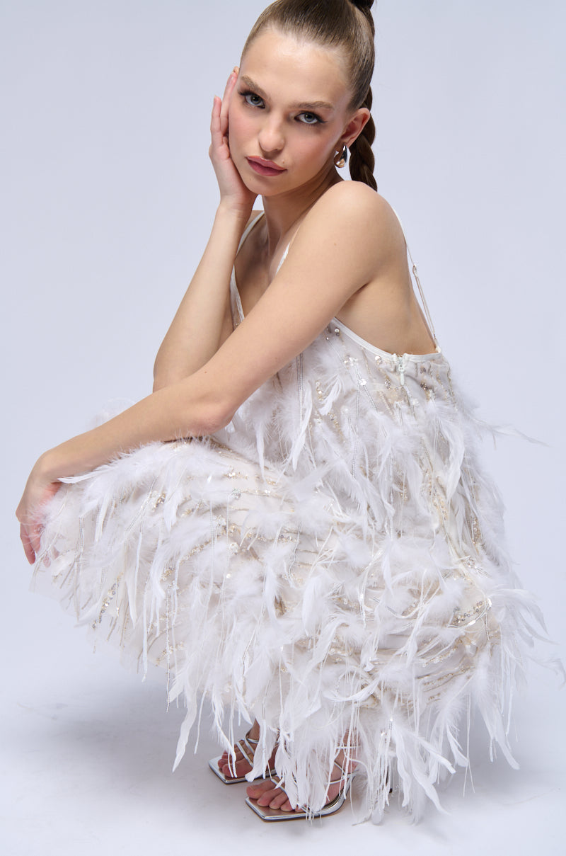 DREAM GIRL FEATHER EMBELLISHED MAXI DRESS AKIRA DREAM GIRL FEATHER EMBELLISHED MAXI DRESS AKIRA