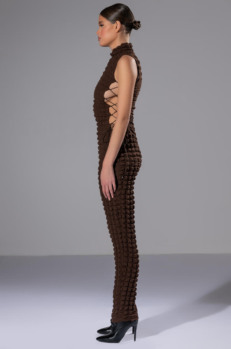 Back View Dream Lover Textured Lace Up Jumpsuit