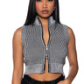 Front View Dream State Sleeveless Knit Zip Up Crop Sweater