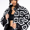 Front View Dreamy Hand Knitted Crochet Puffer In Black White