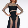 Front View Dress To Impress Bandage Midi Dress With Rhinestone Mesh