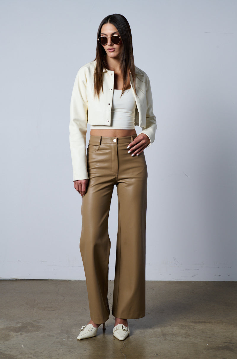 Extra View Dressy Cropped Faux Leather Blazer In Ivory 7