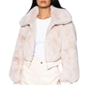 Front View Drew Faux Fur Bomber With Rib Trim In Beige