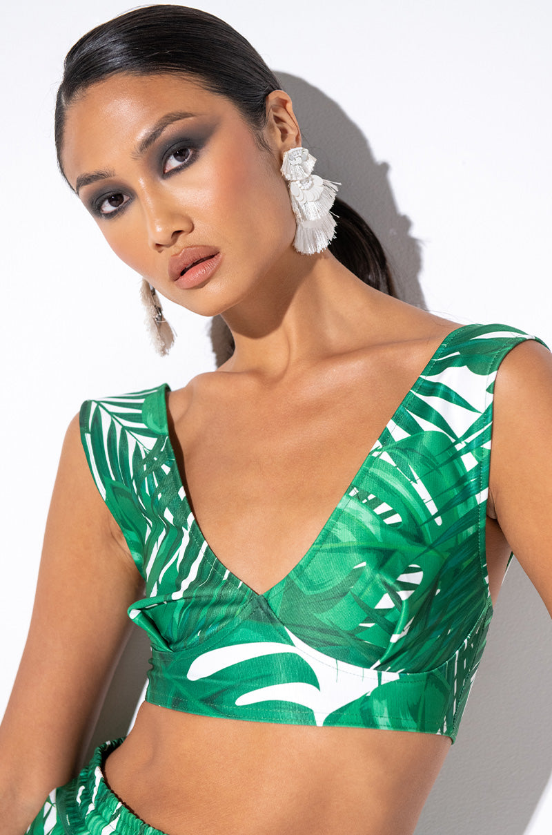 Front View Drinks On The Beach Bralette in Green Multi
