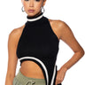 Front View Drip Asymmetrical Crop Turtleneck 