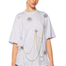 Front View Dripping In Jewels Embellished T Shirt In White