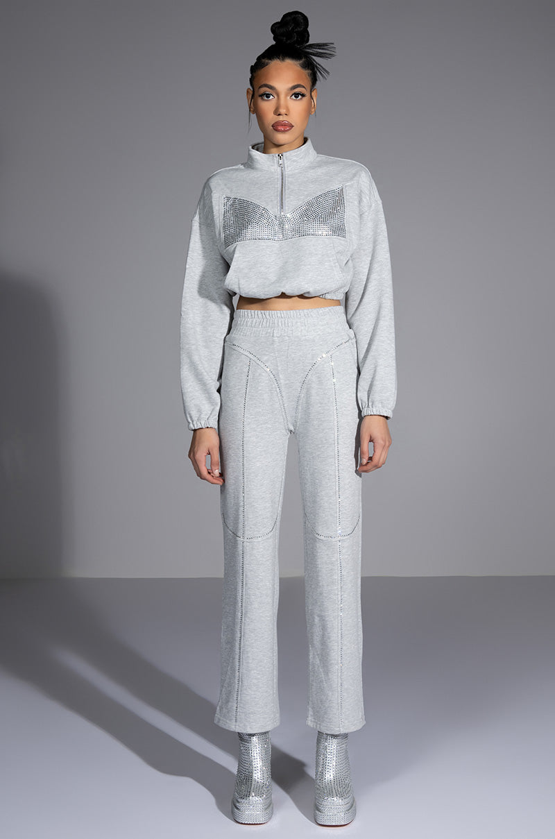 Side View Dripping Jewels Rhinestone Sweatpant