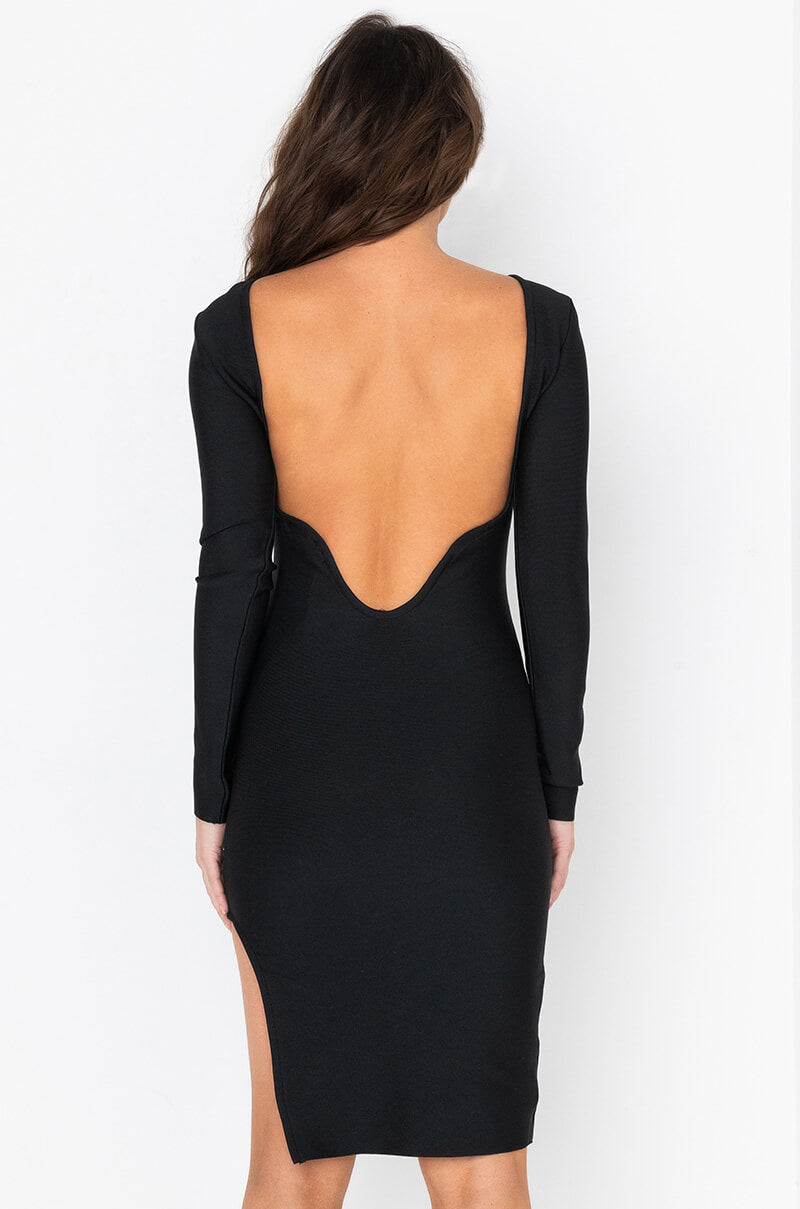 Back View Drop It Low Backless Bandage Midi Dress
