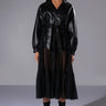 Front View Duality Crop Pu Trench With Chiffon Skirt