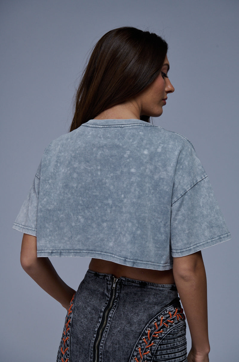 Detail View Dump Him Mineral Wash Cropped Graphic Tee