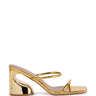 Side View Dune Gold Strappy Abstract Wedge Heel Sandal