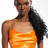 Front View Dusk Till Dawn Cropped Sleeveless Satin Cowl Neck Tank Top