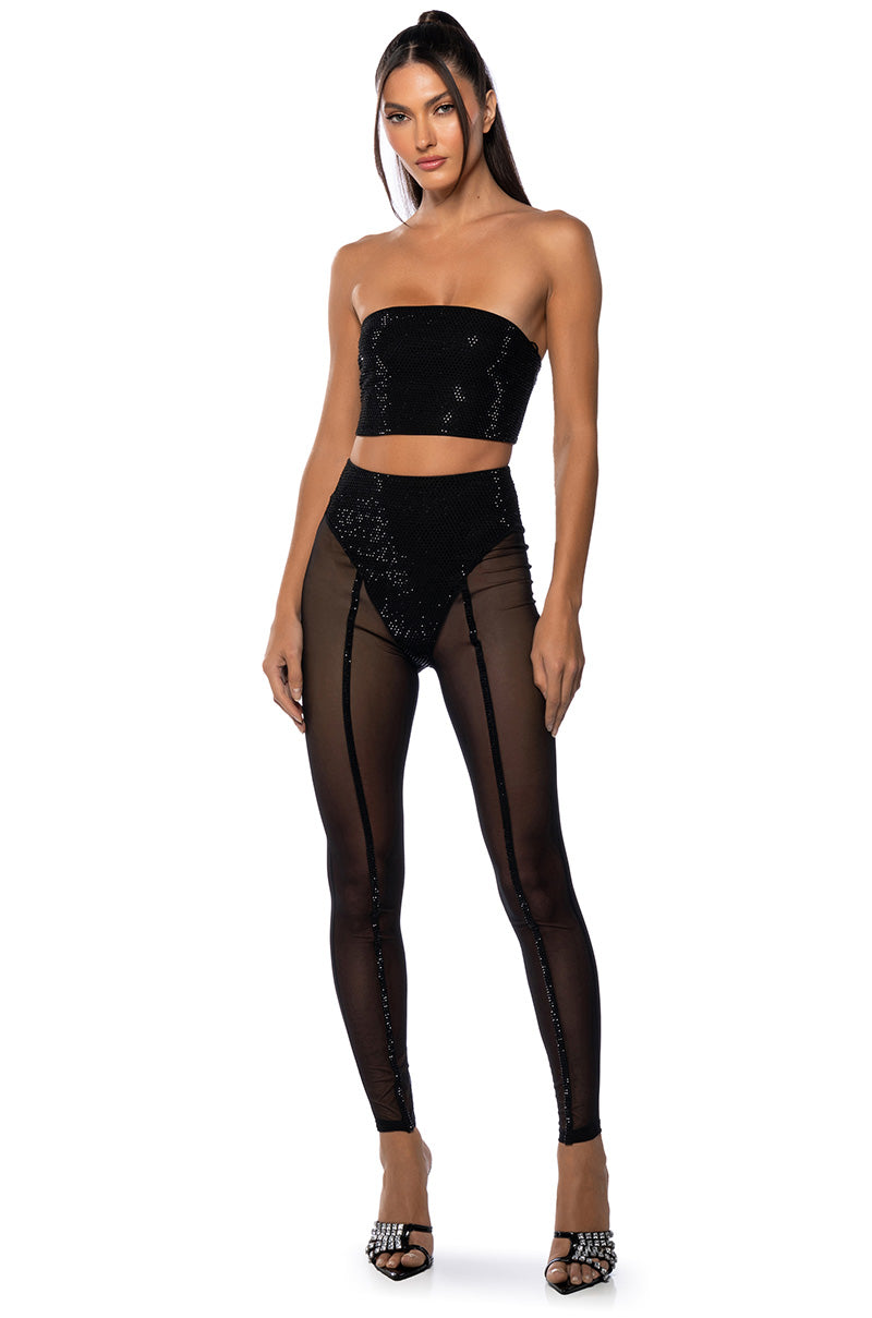 Back View Dynamite Embellished High Waist Mesh Legging
