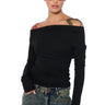 Front View Easy Off The Shoulder Long Sleeve Tie Back Top