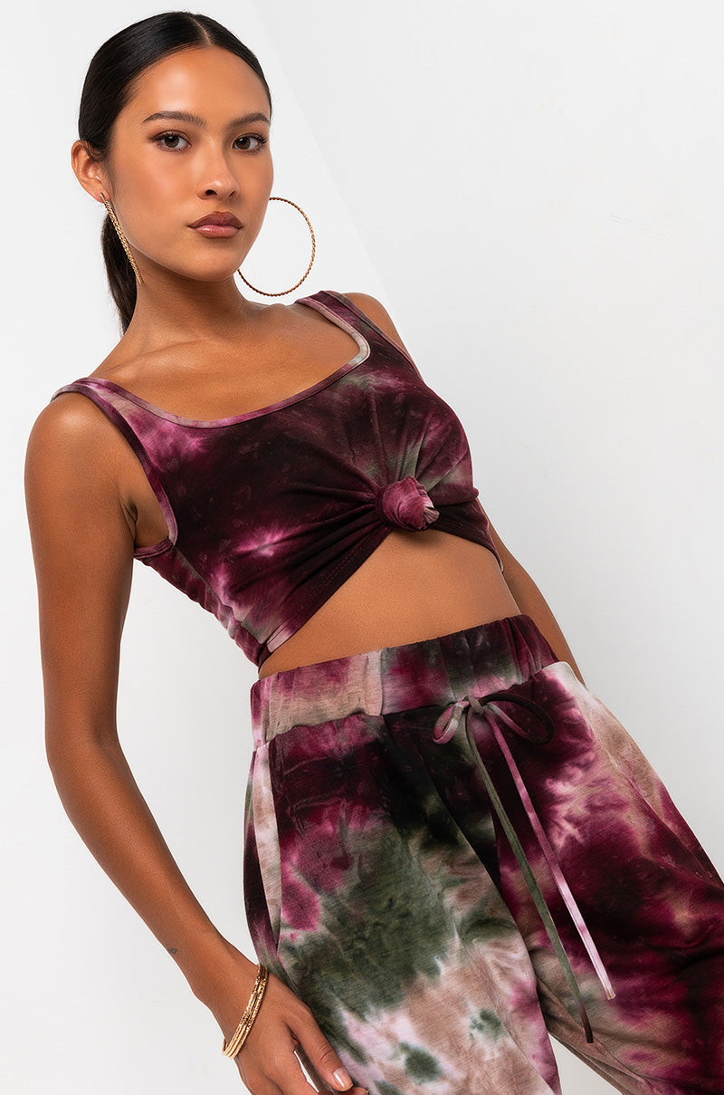 Front View Easy Rider French Terry Crop Top in Purple Multi