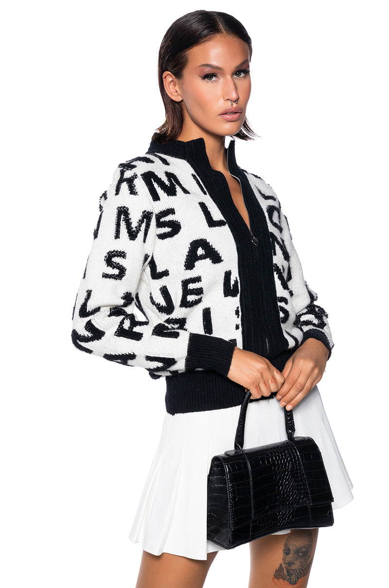 Front View Easy Textured Zip Up Sweater