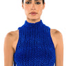 Front View Echo Velvet Sleeveless Top In Blue