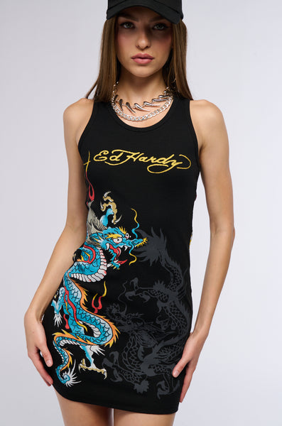 ed hardy black dress ED HARDY DRAGON RIB TANK DRESS – AKIRA